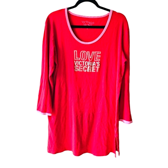 Victoria's Secret Other - Vintage RARE Victoria's Secret Longsleeve Red Nightgown Dress Top Silver Graphic